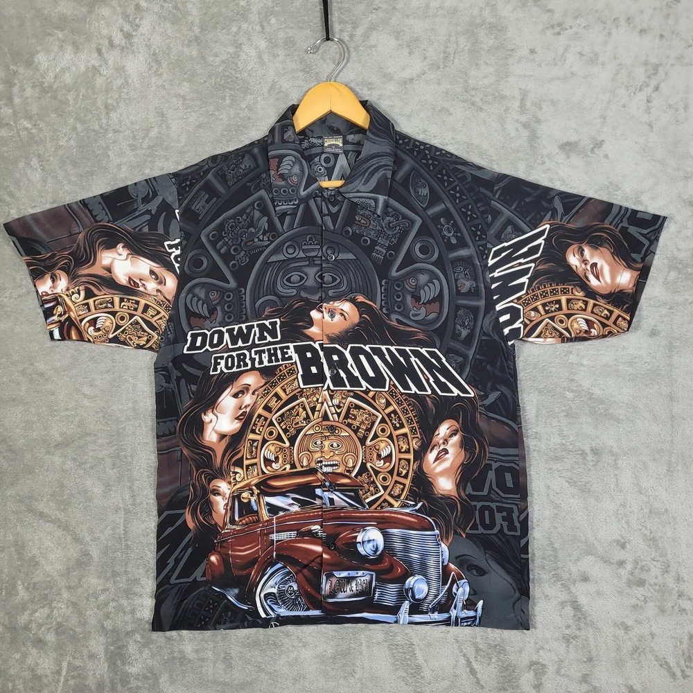 Cruizin Low Shirt Mens Medium Aztec Car Chicano Art Down For The Brown Graphic